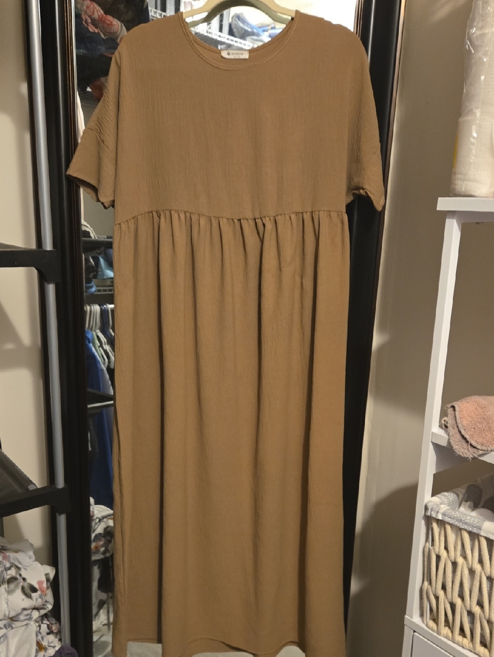 Brown Short-Sleeve Maxi Dress